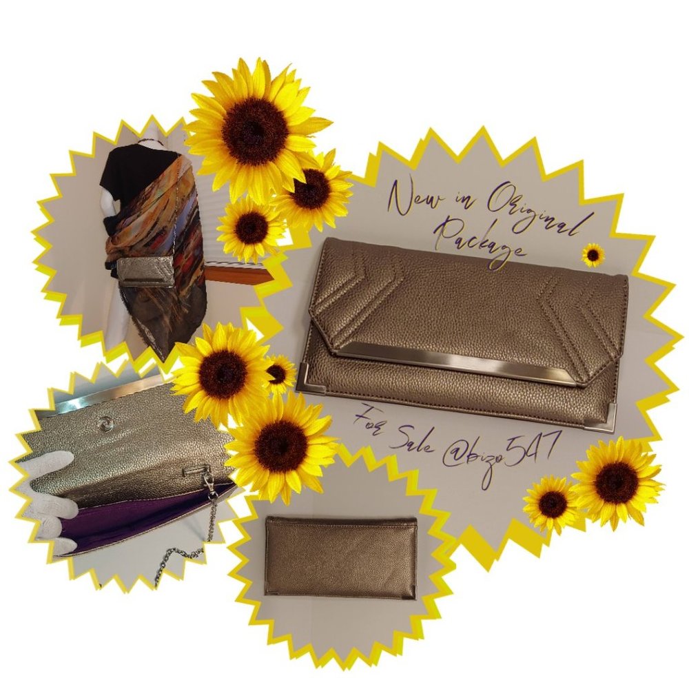 Faux Pebbled Leather Pewter Clutch Crossbody Purple Metallic New In Original